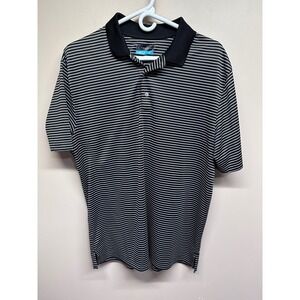 PGATOUR Mens Golf Polo‎ Shirt Large Black White Stripe Short Sleeve Collared